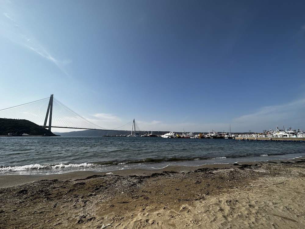 a view of a bridge over a body of water