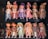On display are two rows of handcrafted dolls in a store, each dressed in colorful outfits with hats. The top row features six dolls in pastel dresses and knitted hats, while the dolls on the bottom row are dressed in casual outfits with various types of headbands. The dolls have simple facial features with blushed cheeks.