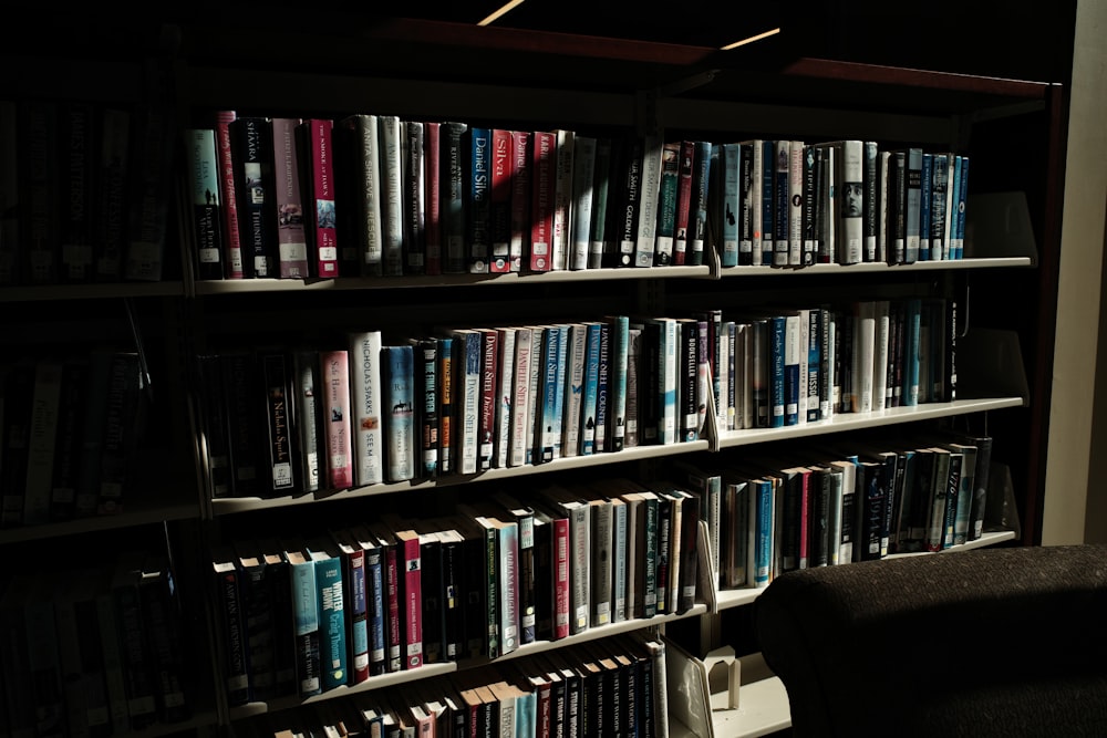 a book shelf filled with lots of books