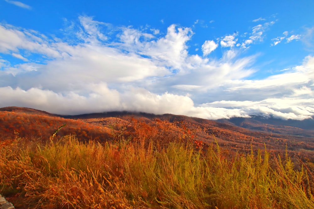 Una vista panoramica di una catena montuosa con nuvole nel cielo