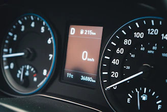 a close up of a speedometer on a car