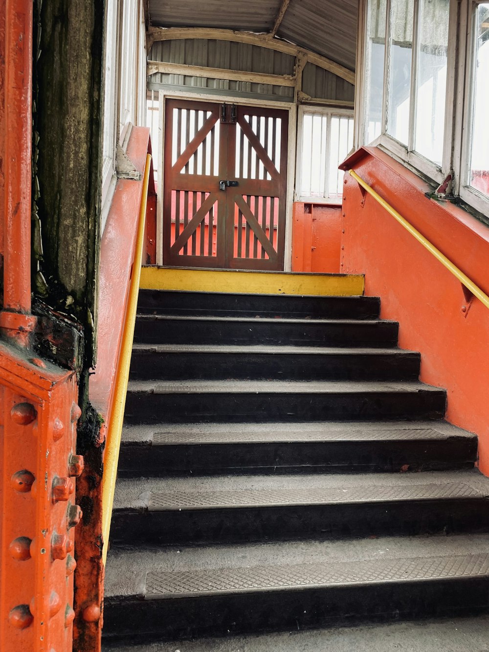 a set of stairs leading up to a door