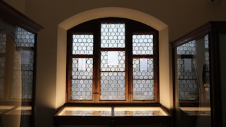 A selection of high-quality window panes displayed in a bright showroom.