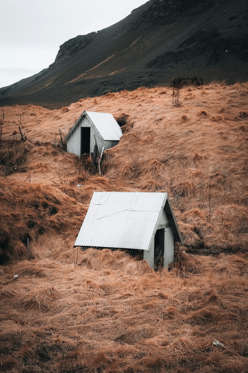 a couple of buildings that are in the grass