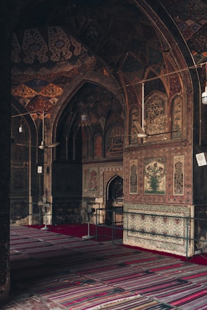 A luxurious travel setup featuring elegant Islamic motifs.