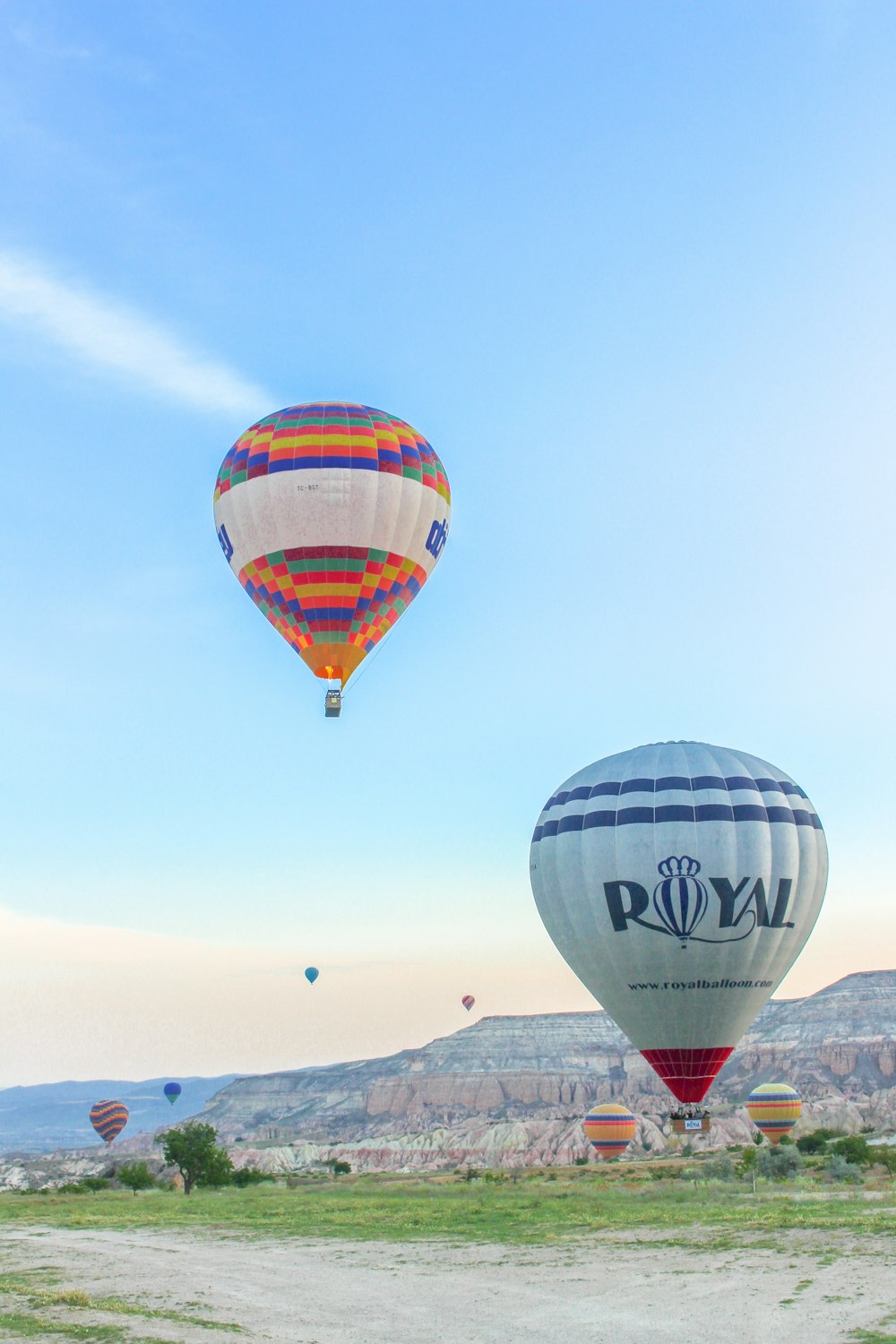 a group of hot air balloons flying in the sky