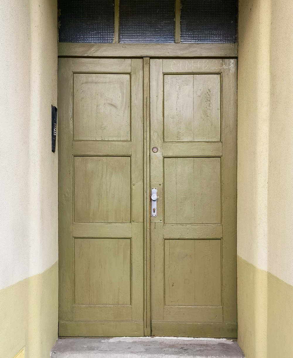 a couple of doors that are in a building