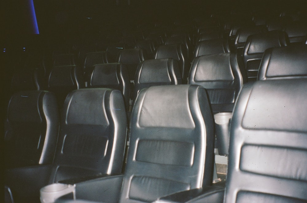 a row of empty seats in an auditorium