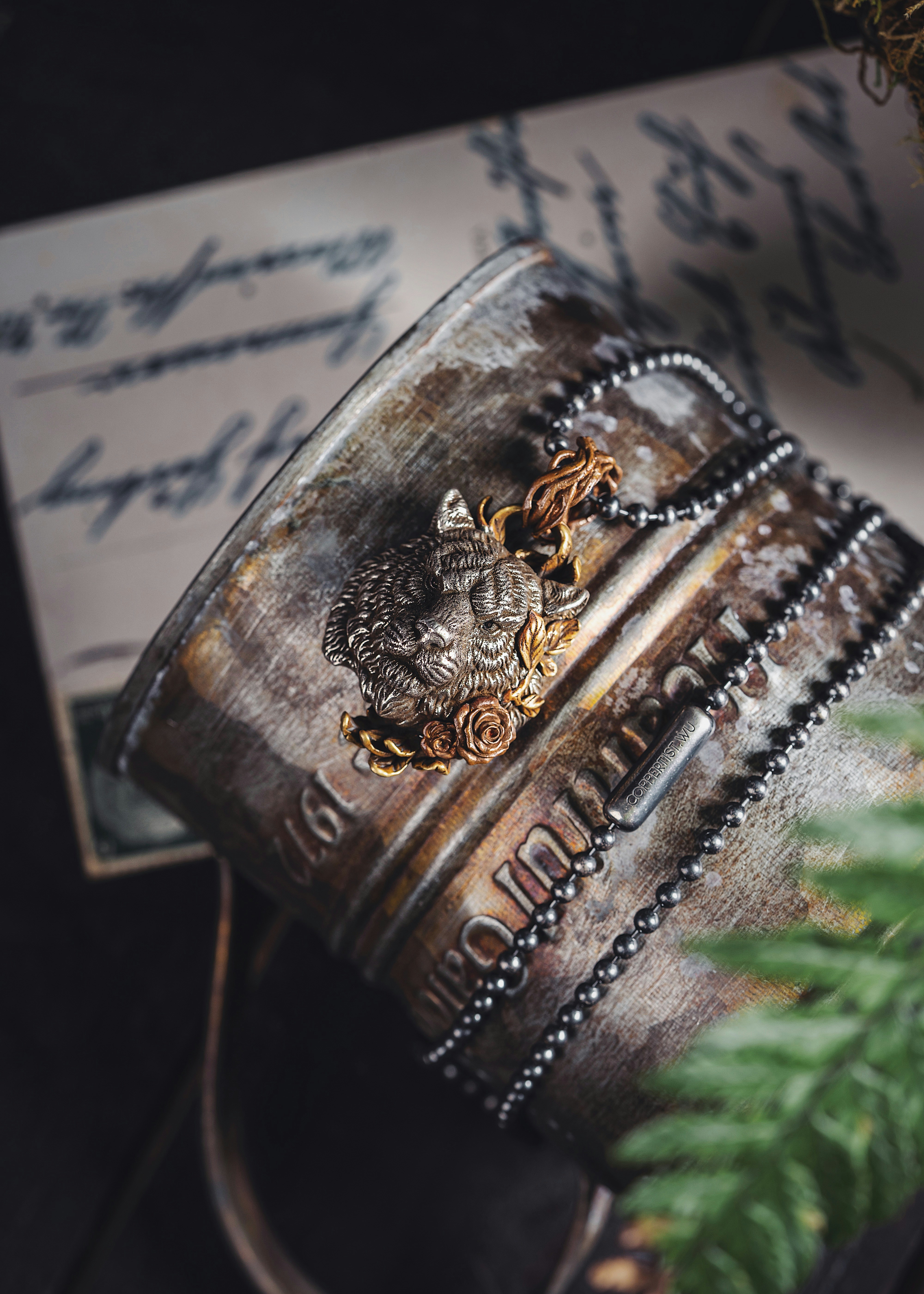 a close up of a metal object on a table