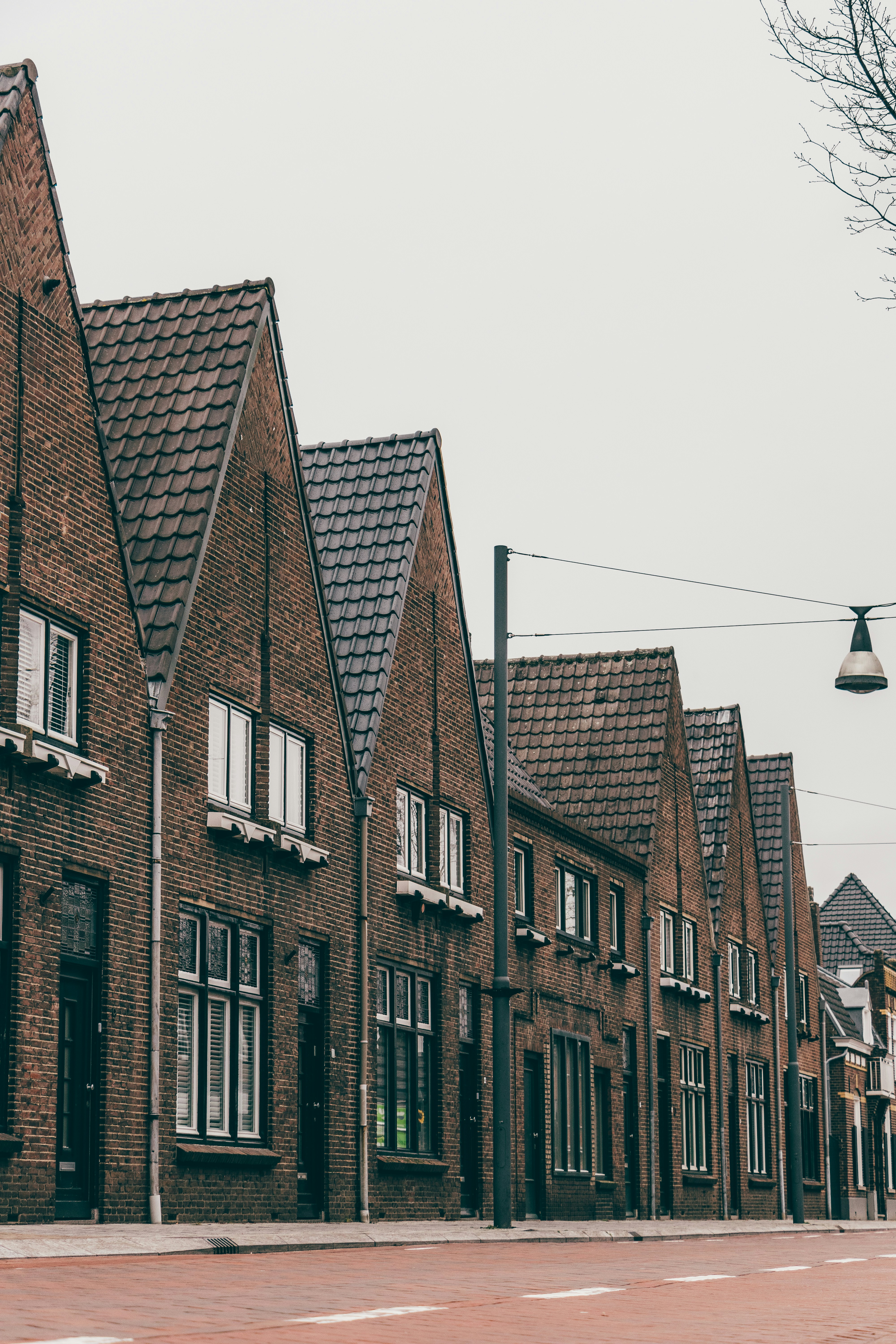 Houses on empty street of Best, Eindhoven, Netherlands