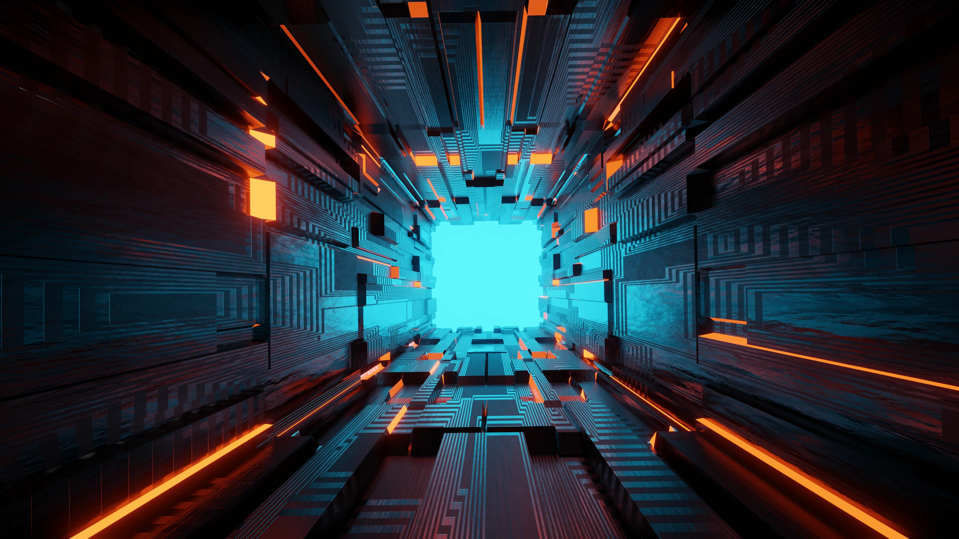 an abstract photo of a blue and orange tunnel