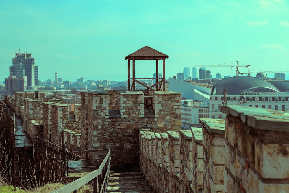 a view of a city with a clock tower