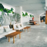 An outdoor space with stylish concrete flooring.