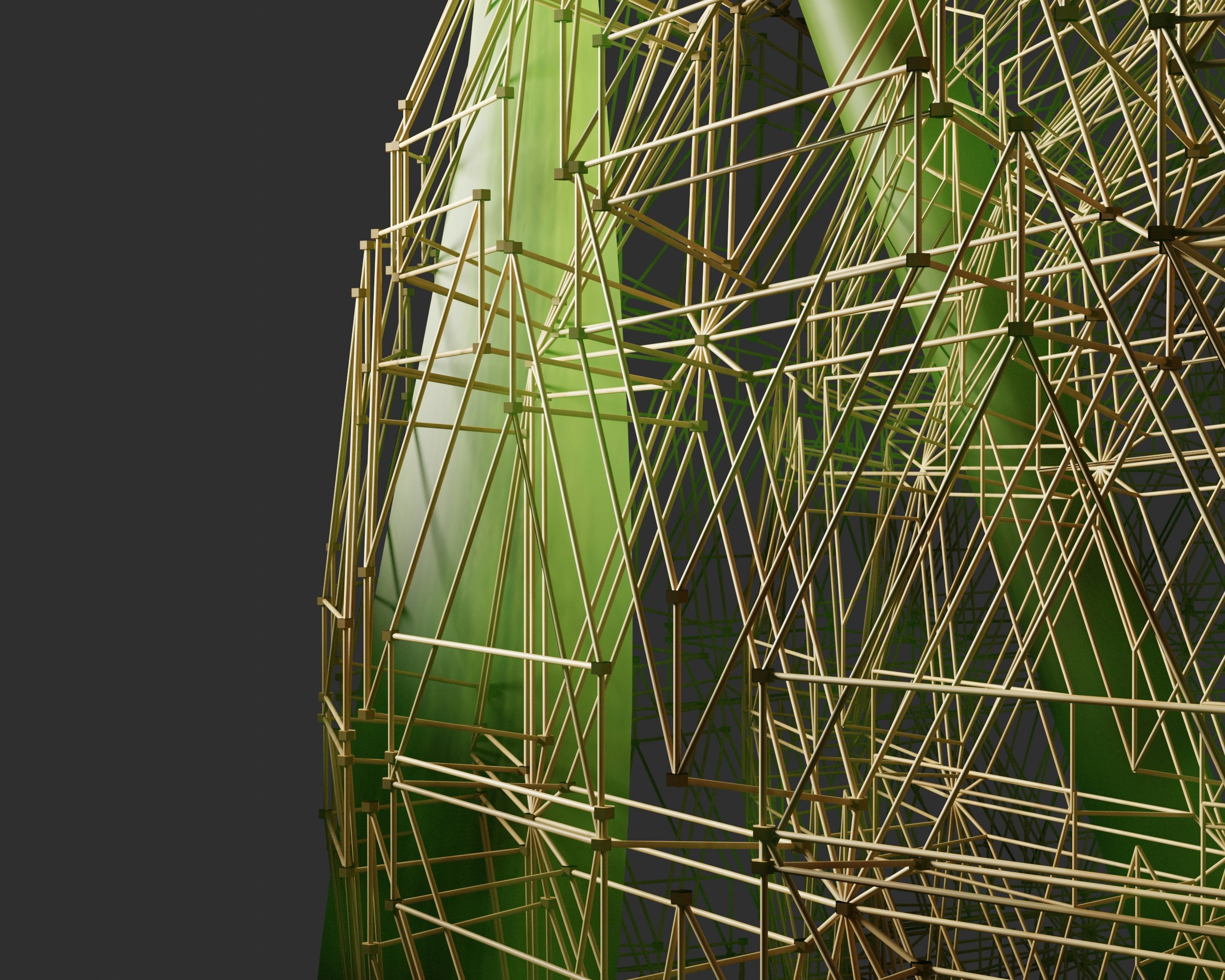 a close up view of a green structure