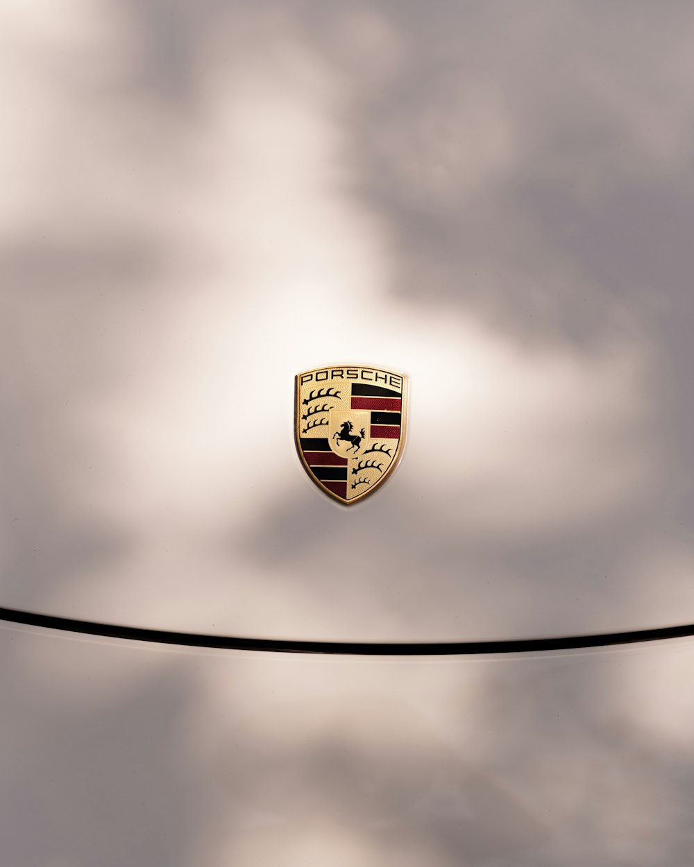 a close up of a car emblem on a power line