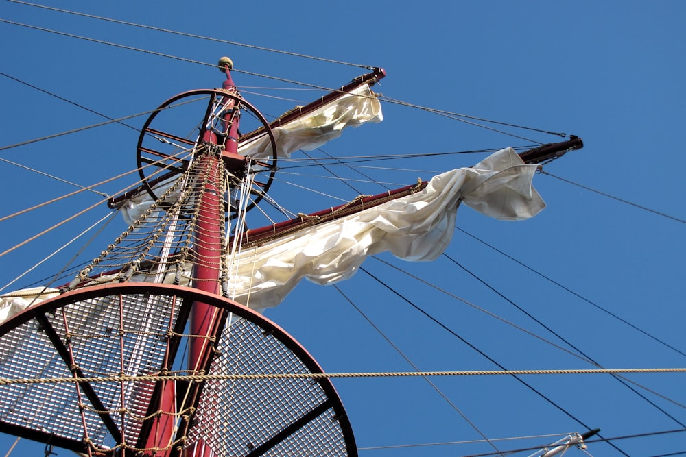 a close up of the top of a ship's mast