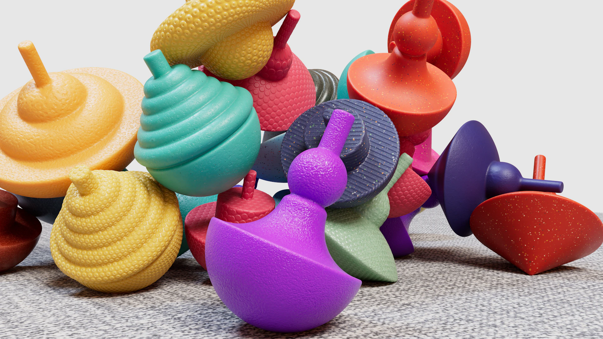 a pile of colorful toys sitting on top of a carpet