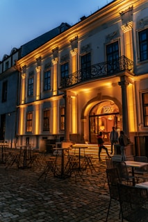 A beautifully lit cultural venue ready for an artistic event.