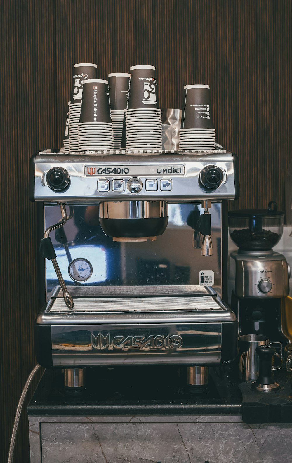 a coffee machine sitting on top of a counter