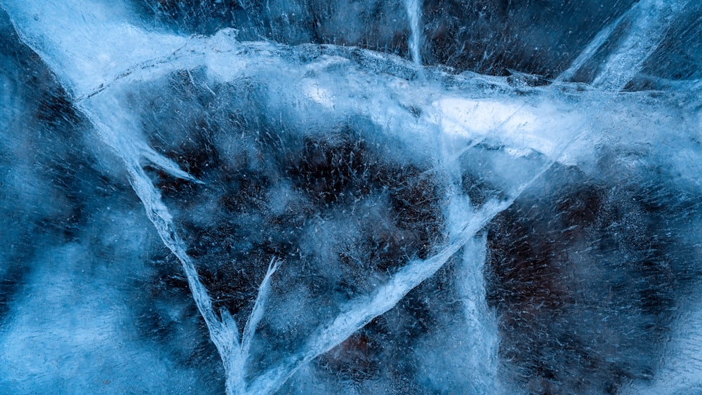 a close up view of ice and water