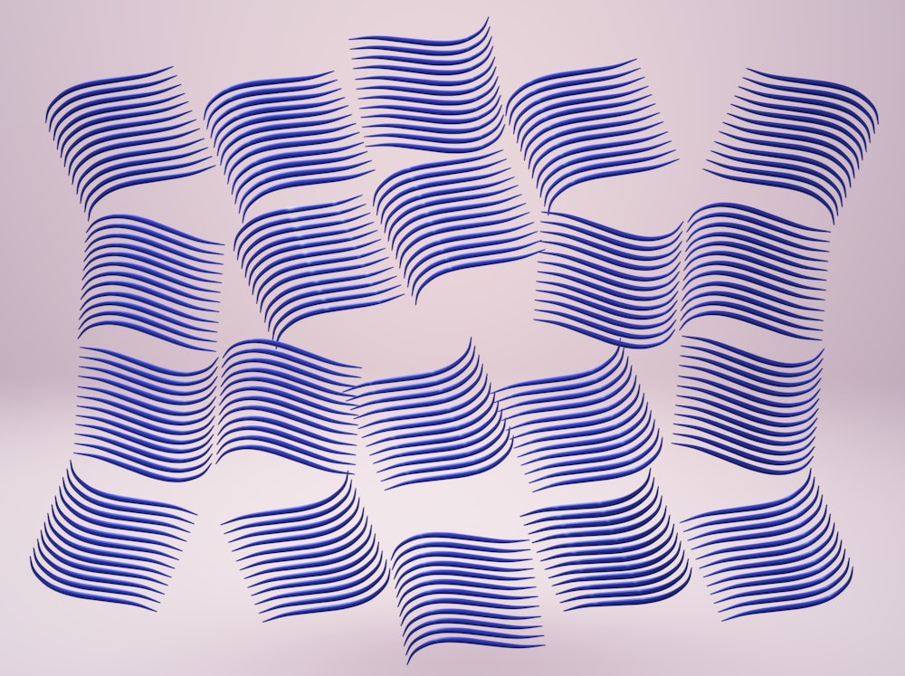 un mucchio di linee blu ondulate su uno sfondo bianco