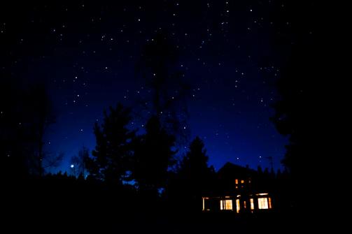 A calm night scene with a window showing stars and a quiet room.