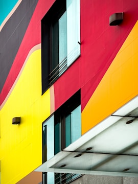 Commercial building facade with bold, clean paintwork.