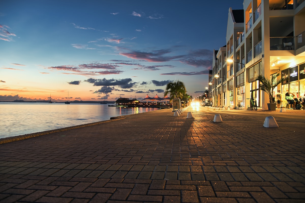 Kralendijk waterfront restaurants at dusk