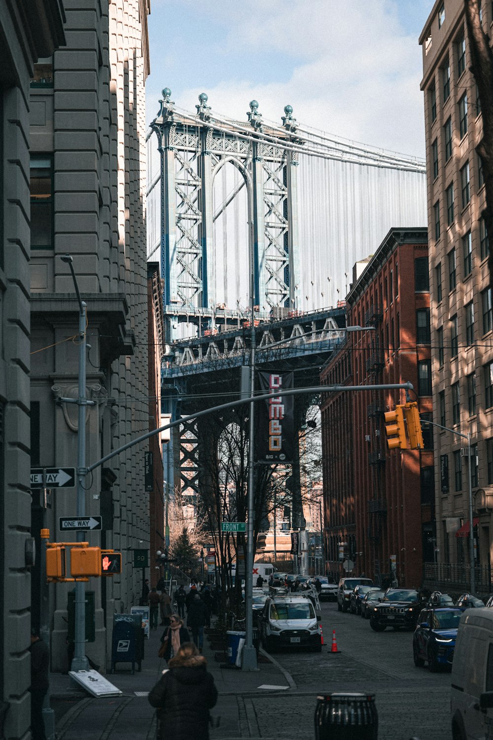 a view of a bridge over a city street