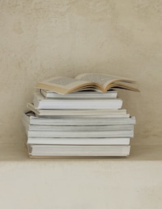 a stack of books sitting on top of a table
