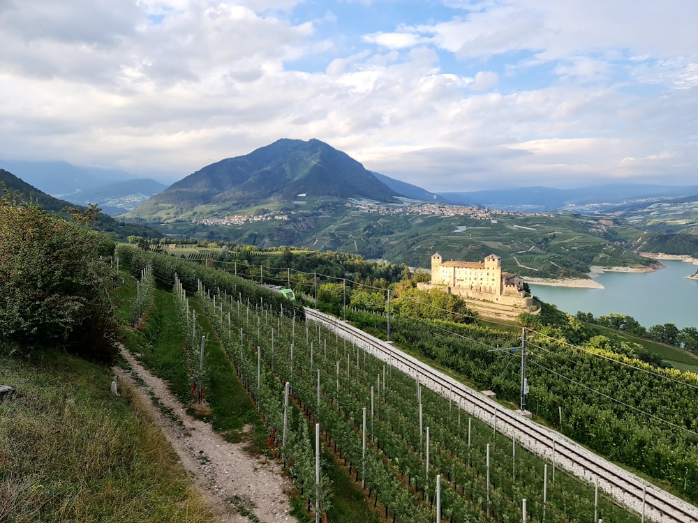 a scenic view of a castle in the distance