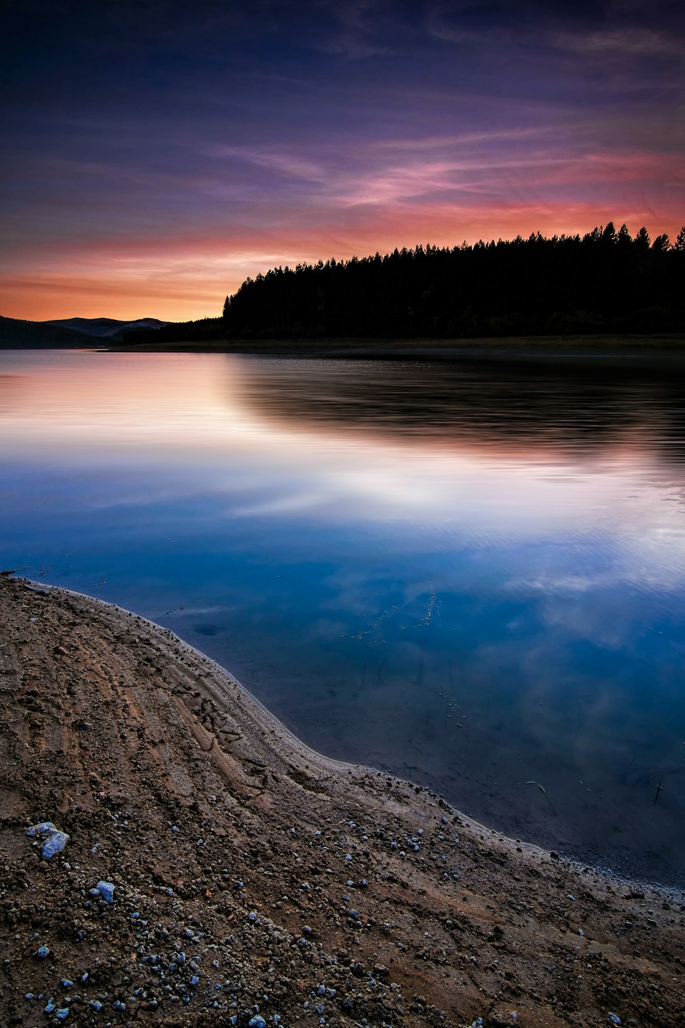 a body of water with trees in the background