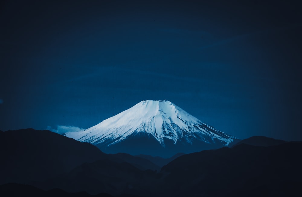 a snow covered mountain in the night sky