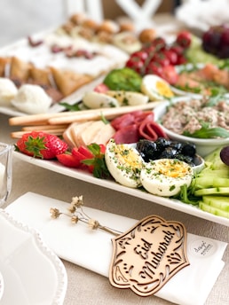 A beautifully arranged platter of special homemade dishes decorated for a celebration.