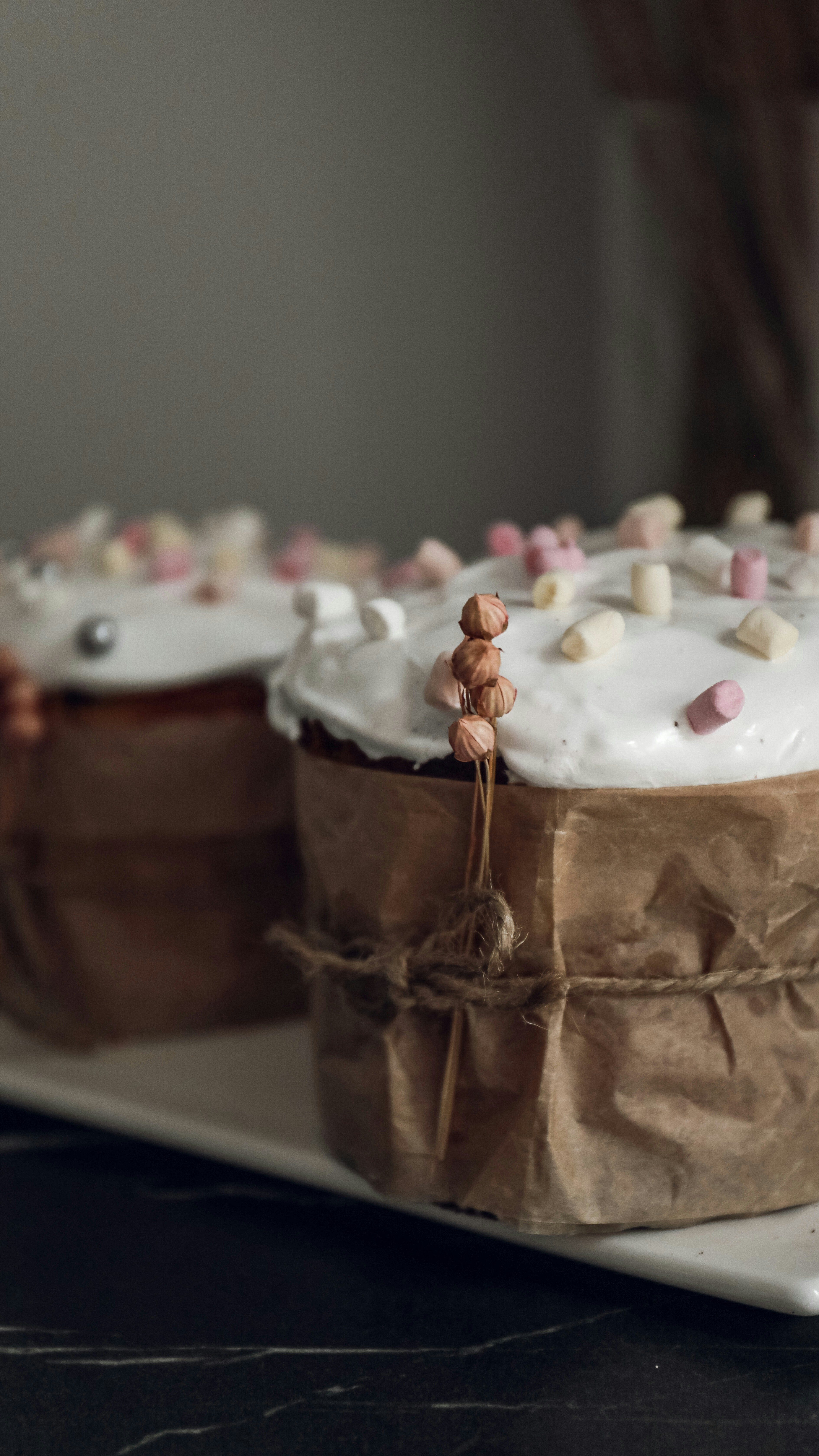 a couple of cakes sitting on top of a white plate