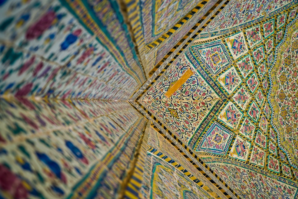 a close up view of a colorful umbrella