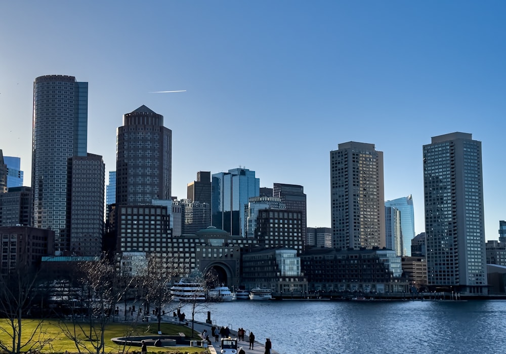 a view of a city skyline from across the water