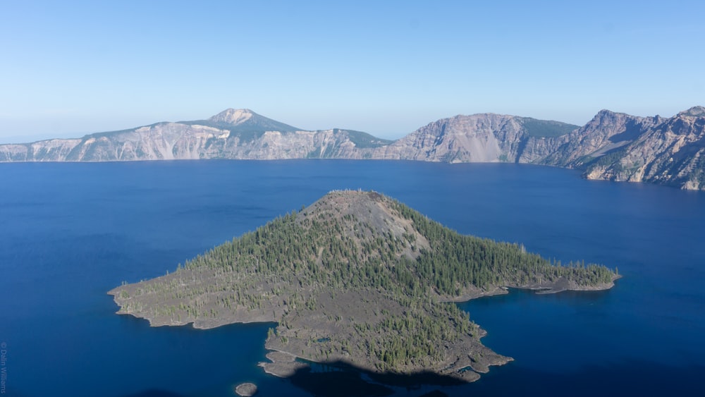 a small island in the middle of a large body of water