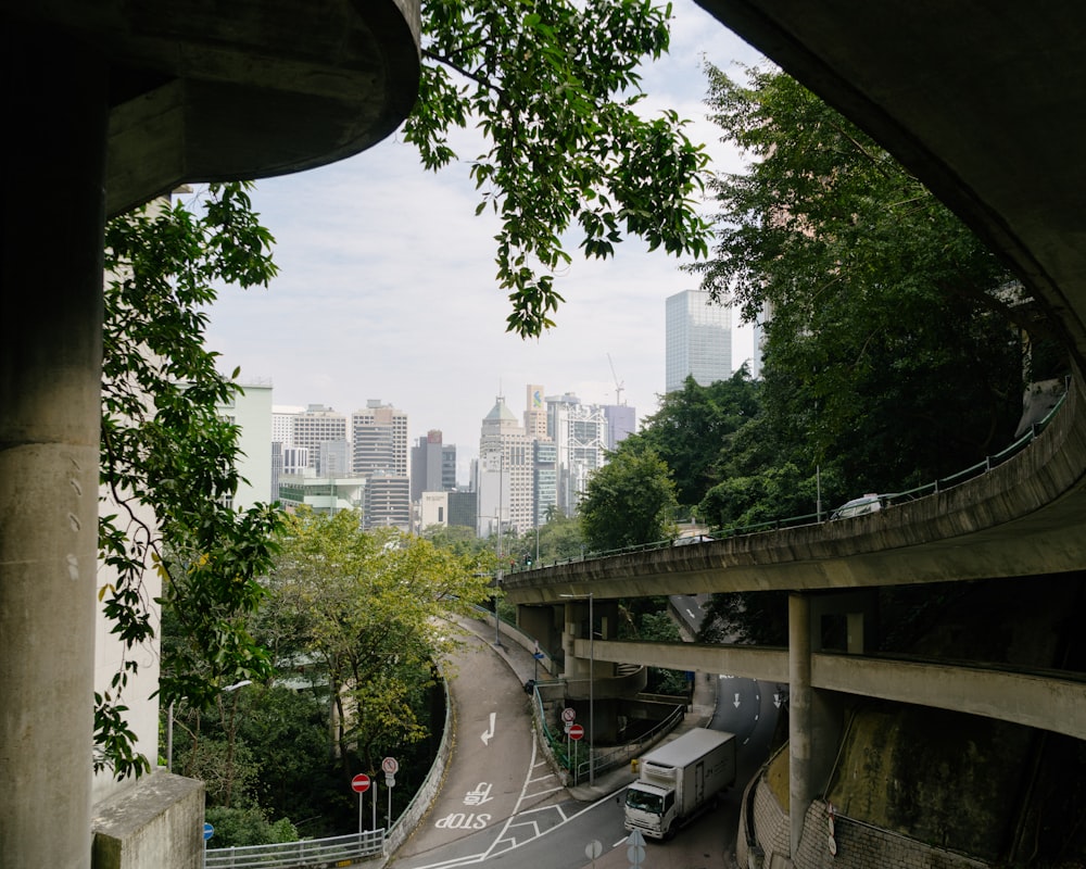 a view of a city from an overpass