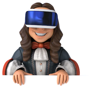 An illustrated 3D avatar expressing empathetic emotions in a virtual chat environment.