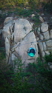 a rock climbing area with a chair on it