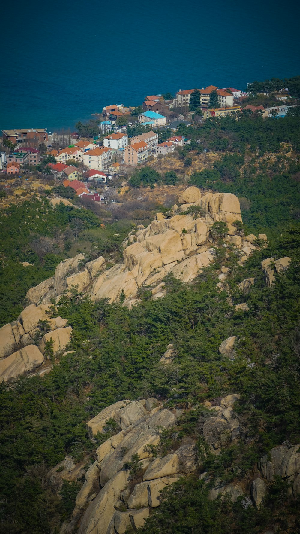 a view of a small town from a hill