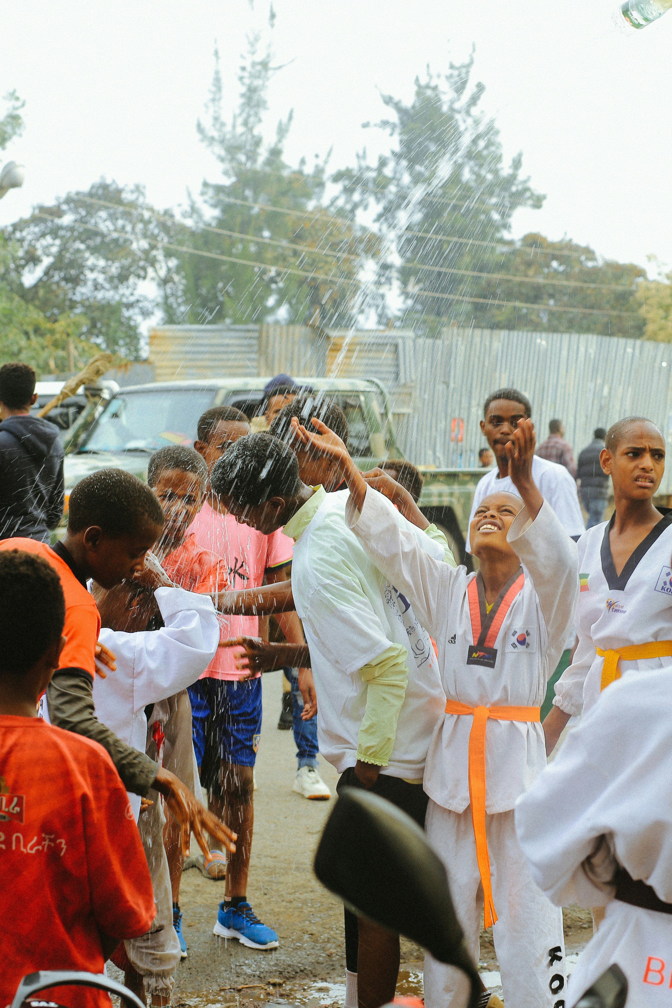 Team members hosting a community car wash