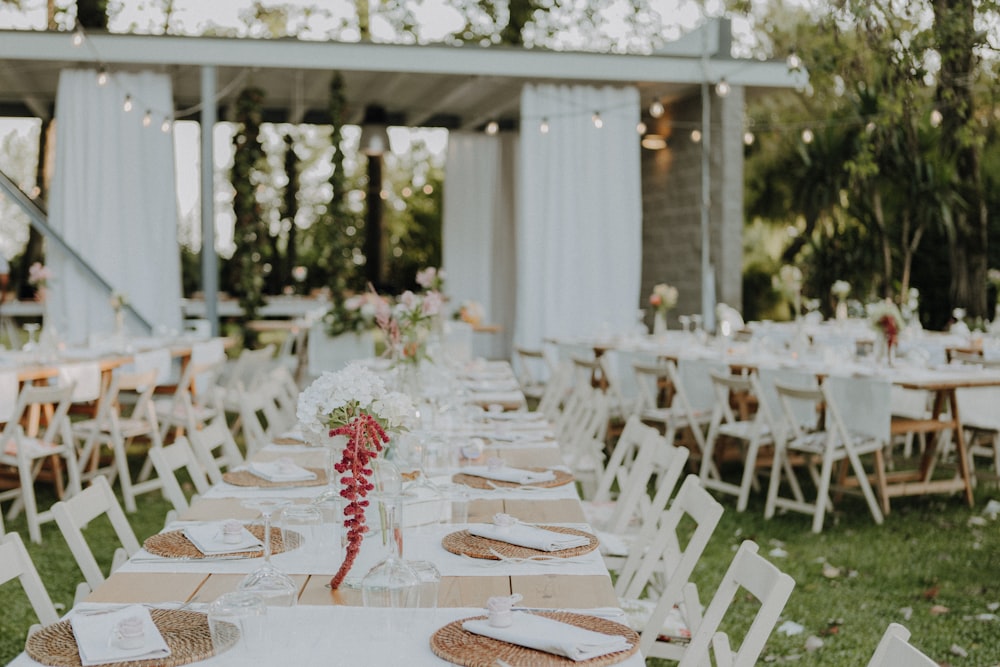 a table set up for a wedding reception