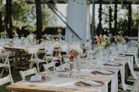 a table set up for a wedding reception