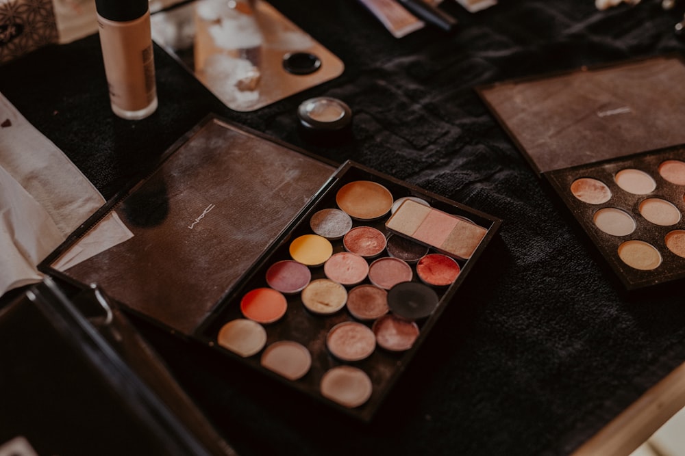 a close up of a table with makeup