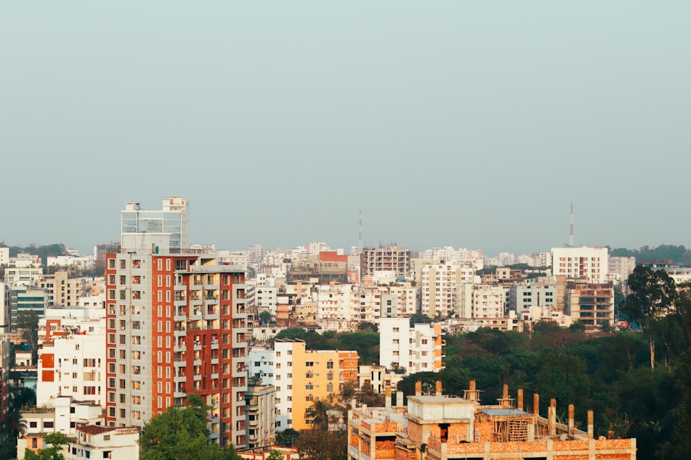 a view of a city with tall buildings