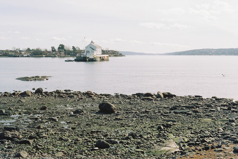 a body of water with a boat in the distance