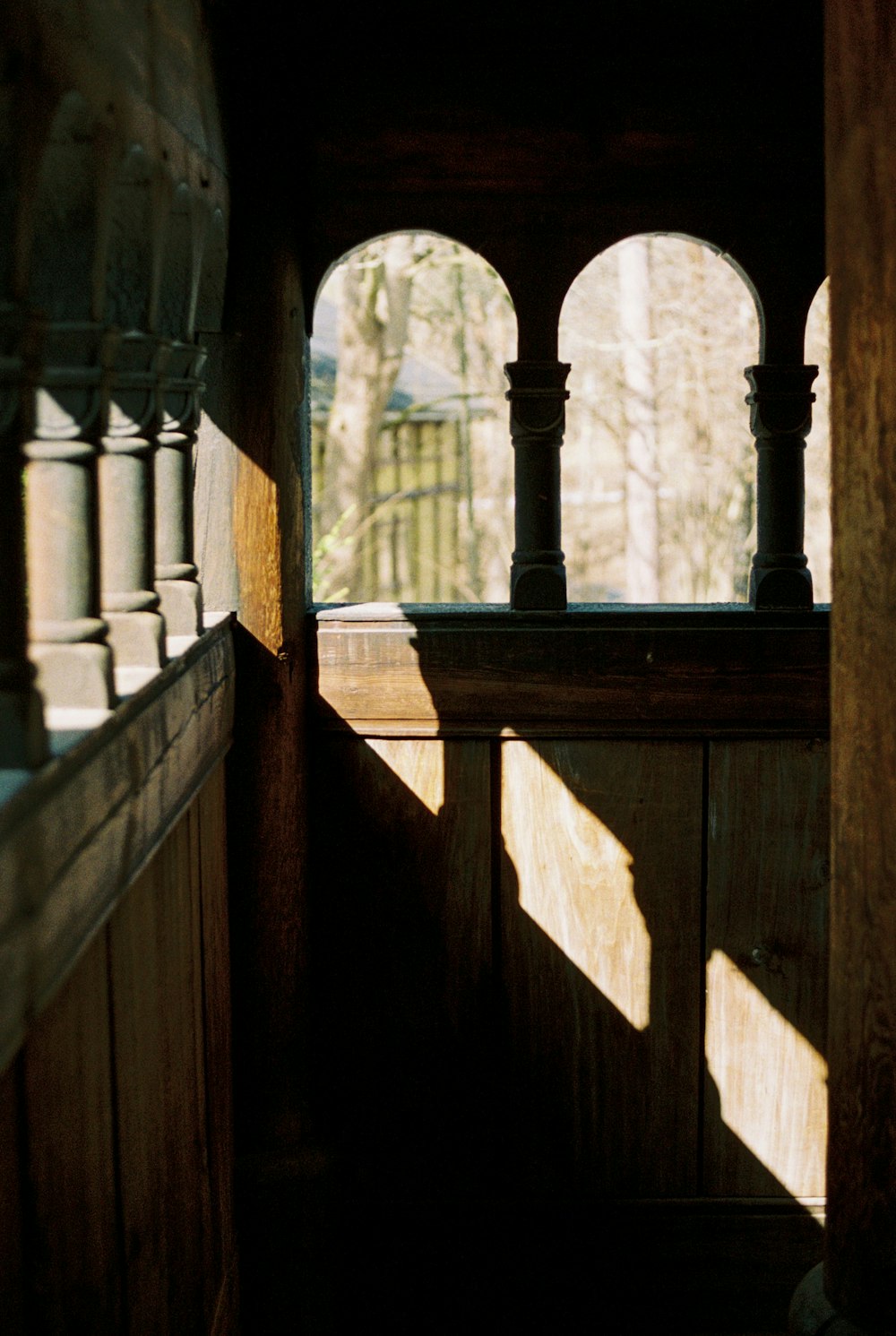 a view of the inside of a building through a window