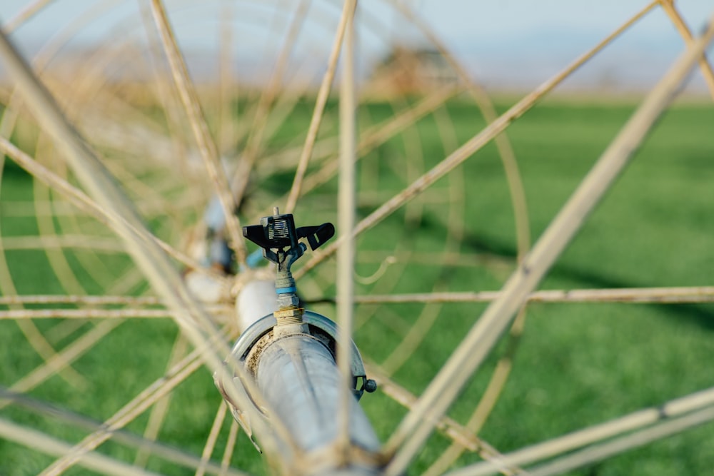 a close up view of a bicycle's spokes and spokes